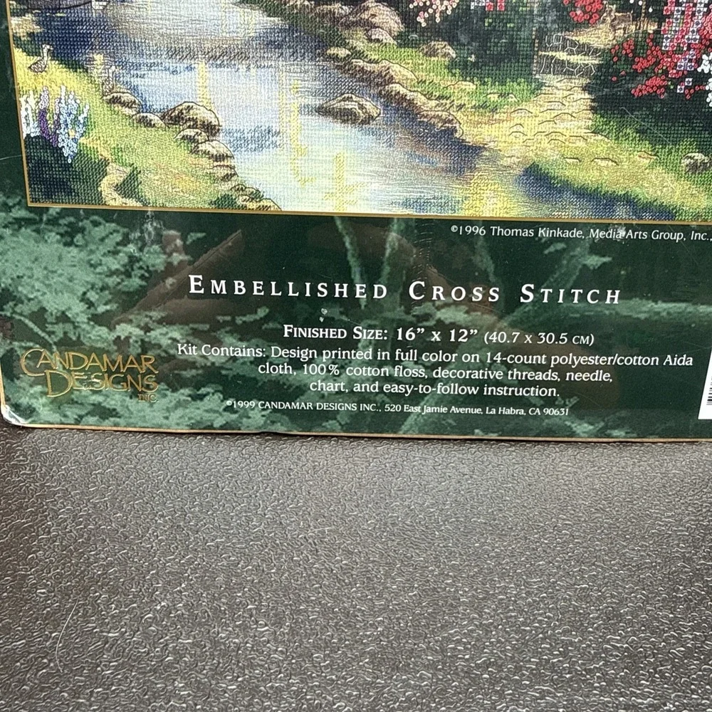 Thomas Kinkade LAMPLIGHT BRIDGE Cross Stitch Kit Candamar Designs Opened 50925